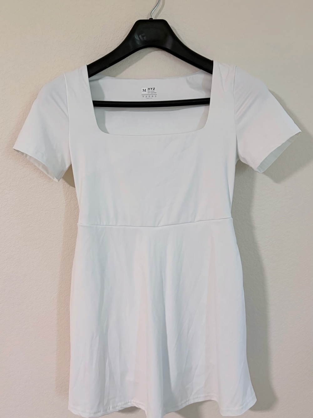 HYZ White Square Neck Short Sleeve Dress Tennis Golf